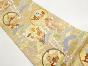 唐織丸文に蝶・松藤・梅模様織出し袋帯